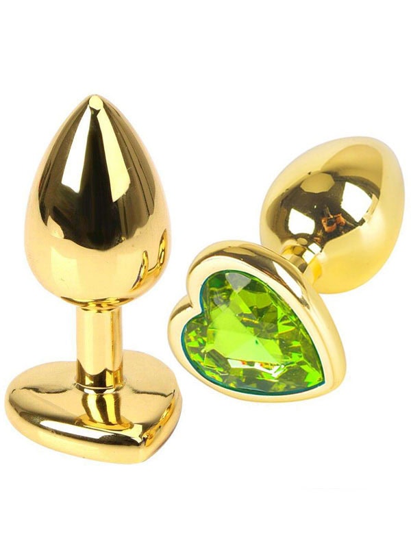 Kalp Mücevherli Çelik Gold Anal Plug Büyük Boy