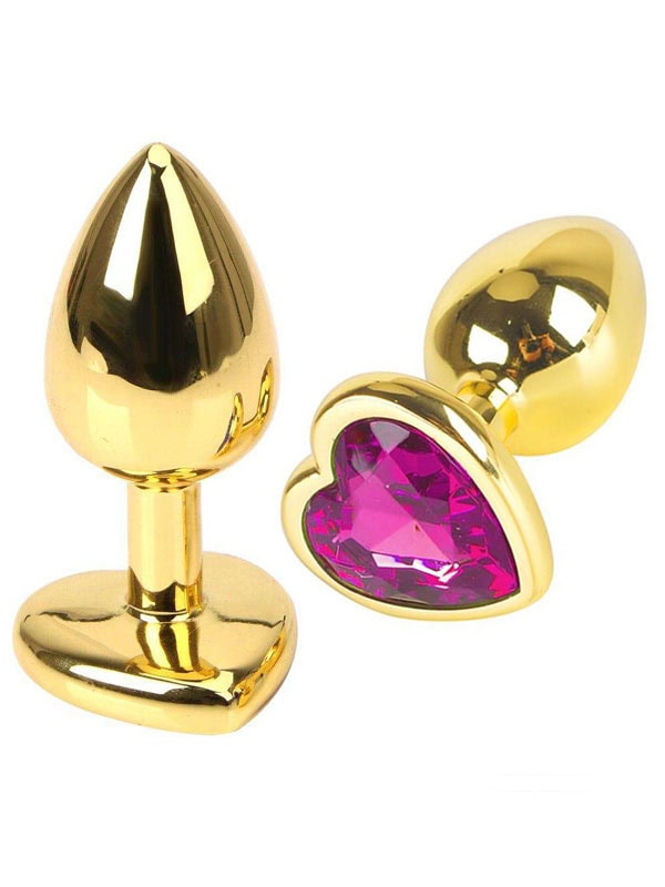 Kalp Mücevherli Çelik Gold Anal Plug Orta Boy