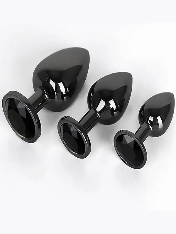 NOXXX Siyah Elmas Mücevherli Alüminyum Anal Plug 3'lü Set